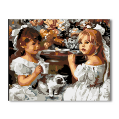 Two Little Girl Drinking Tea-Paint by Numbers