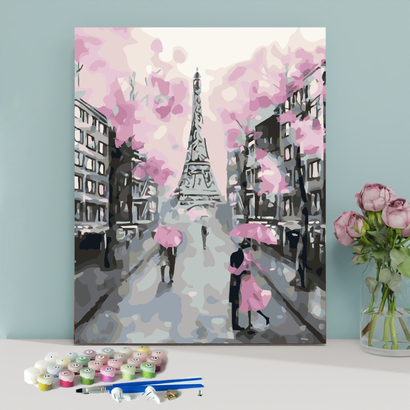 Cherry Blossom Eiffel Tower-Paint by Numbers