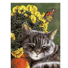 Sleeping Cat and Butterflys-Paint by Numbers