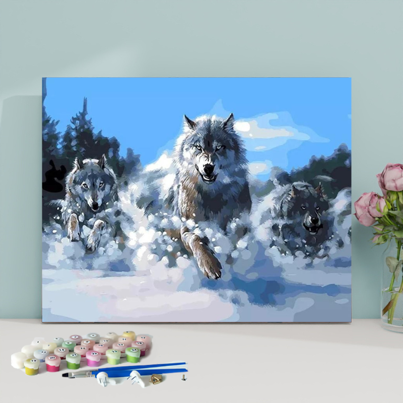 Wolves Hunting in the Snow-Paint by Numbers