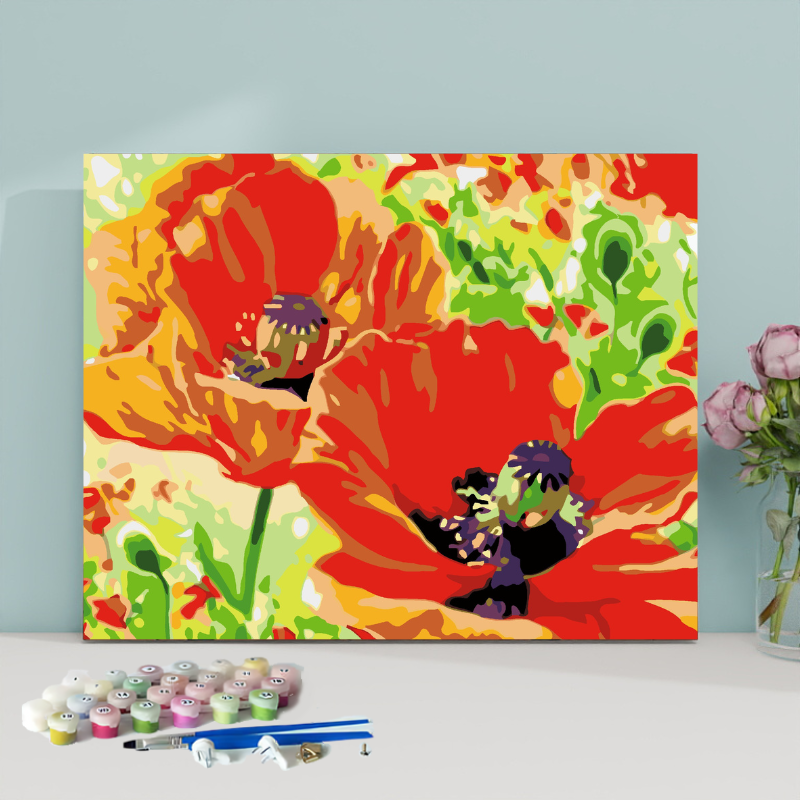 Poppy Orange Flowers-Paint by Numbers