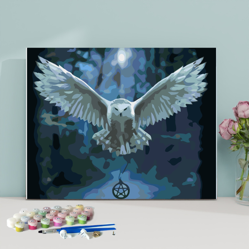 White Flying Owl-Paint by Numbers