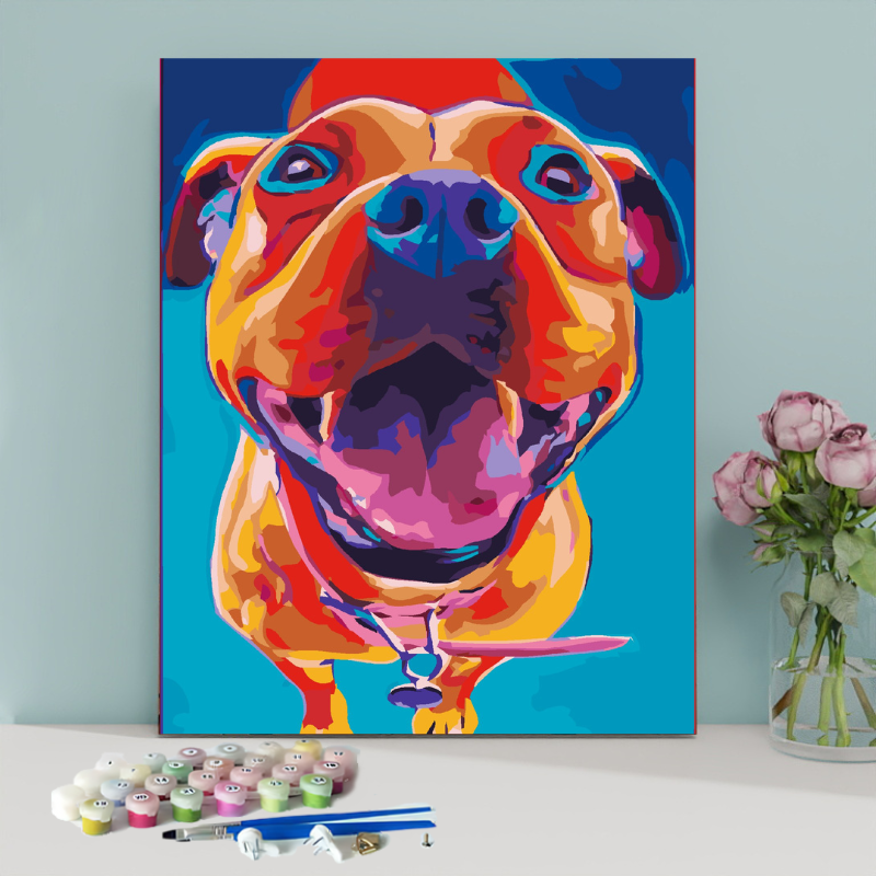 Happy Pit Bull Dog-Paint by Numbers