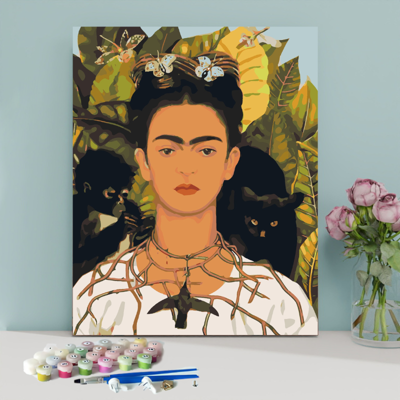 Self-Portrait with Thorn Necklace and Hummingbird-Frida Kahlo-Paint by Numbers