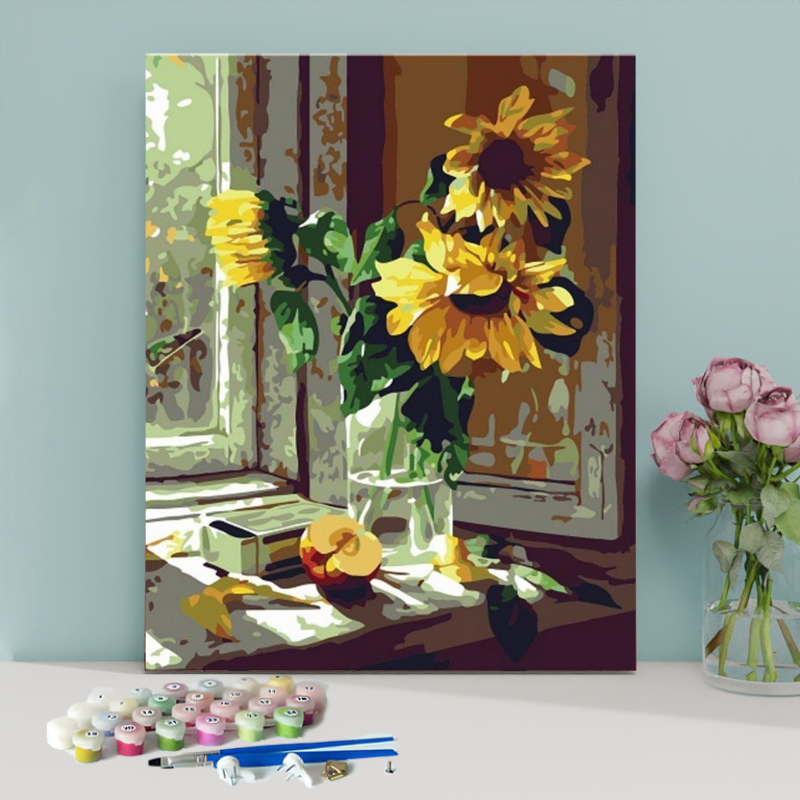 Sunflowers on the Windowsill-Paint by Numbers