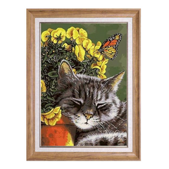 Sleeping Cat and Butterflys-Paint by Numbers