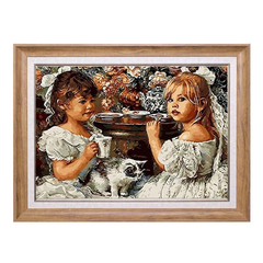 Two Little Girl Drinking Tea-Paint by Numbers