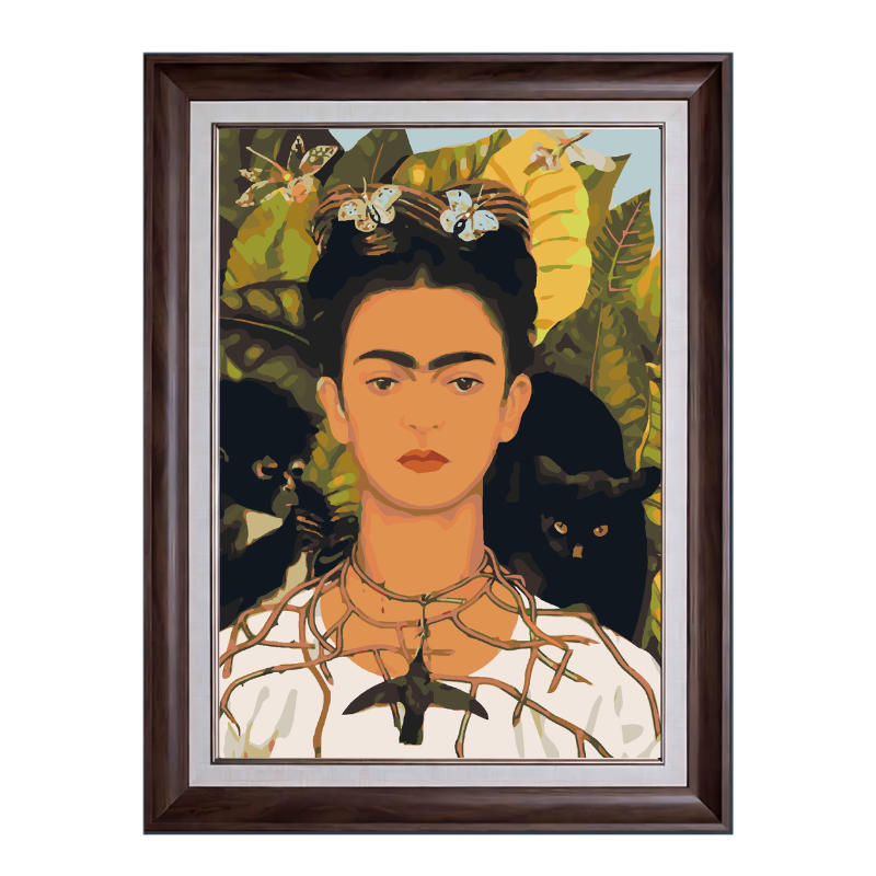 Self-Portrait with Thorn Necklace and Hummingbird-Frida Kahlo-Paint by Numbers