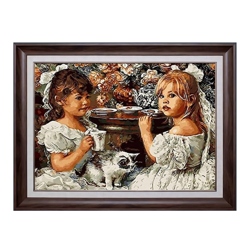 Two Little Girl Drinking Tea-Paint by Numbers