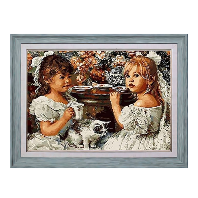 Two Little Girl Drinking Tea-Paint by Numbers