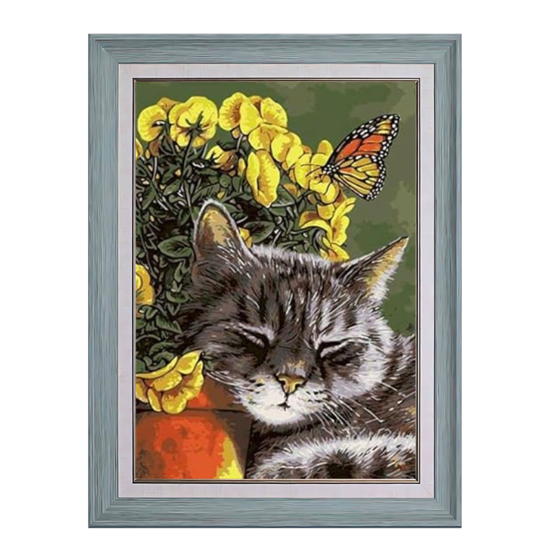 Sleeping Cat and Butterflys-Paint by Numbers