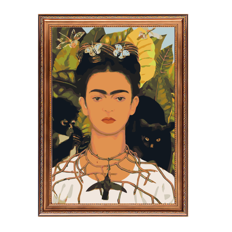 Self-Portrait with Thorn Necklace and Hummingbird-Frida Kahlo-Paint by Numbers