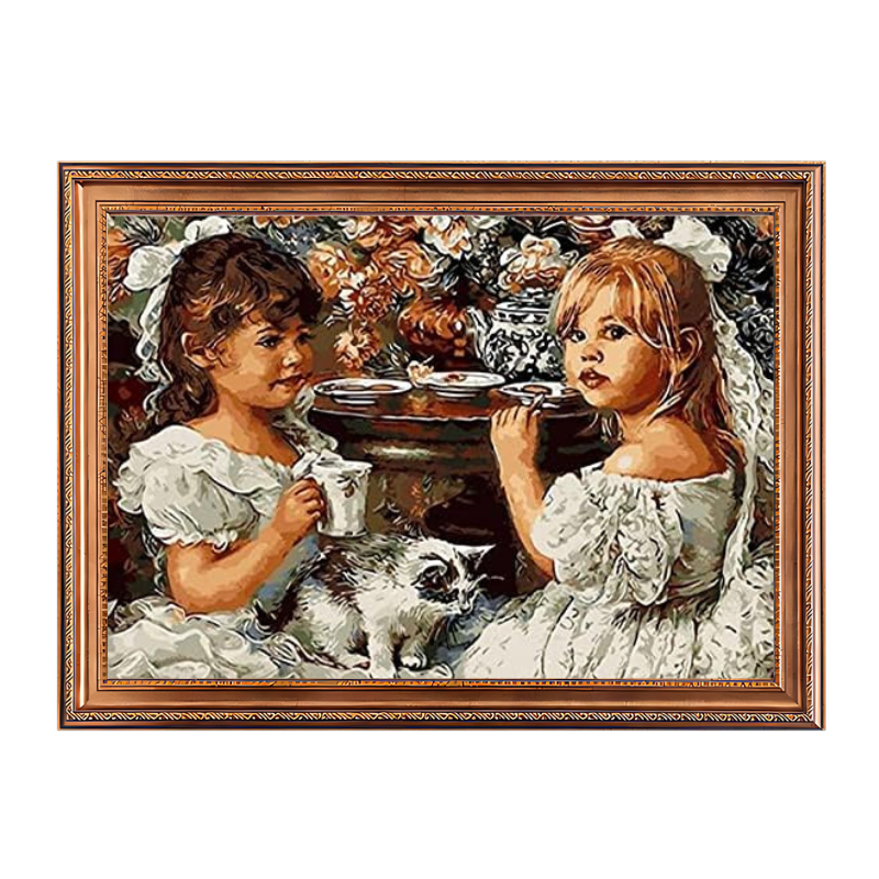 Two Little Girl Drinking Tea-Paint by Numbers