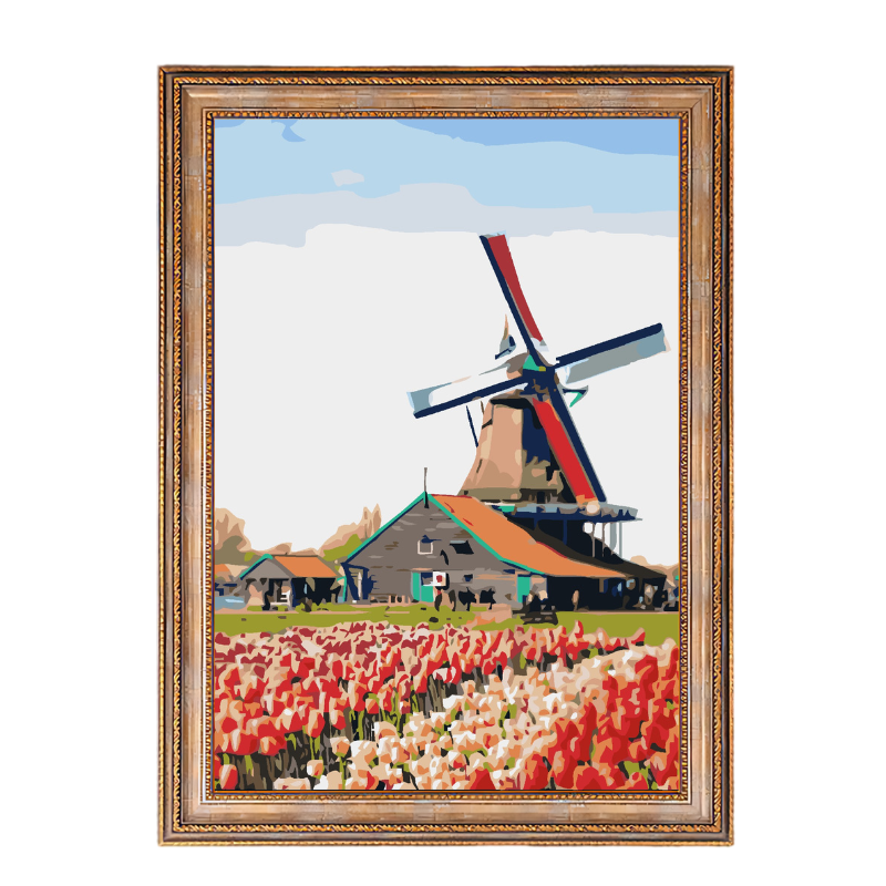 Windmill and Rose Garden-Paint by Numbers