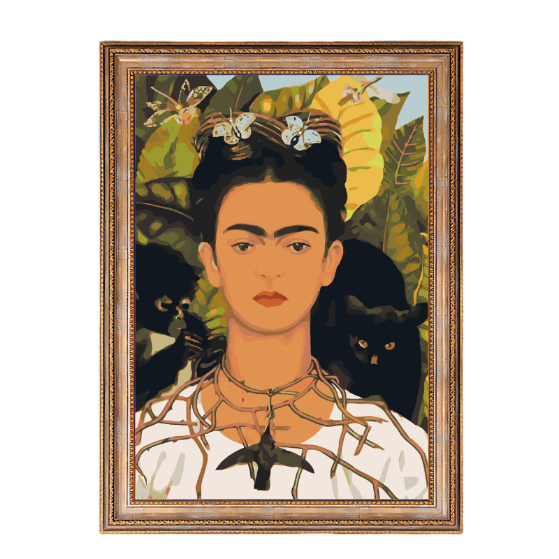 Self-Portrait with Thorn Necklace and Hummingbird-Frida Kahlo-Paint by Numbers