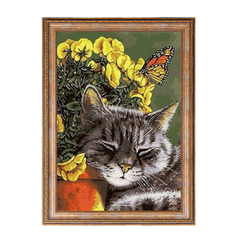 Sleeping Cat and Butterflys-Paint by Numbers