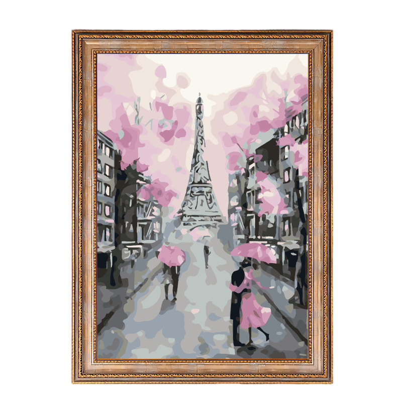 Cherry Blossom Eiffel Tower-Paint by Numbers