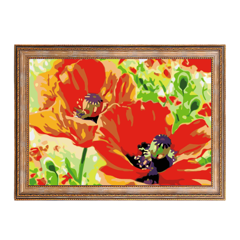 Poppy Orange Flowers-Paint by Numbers