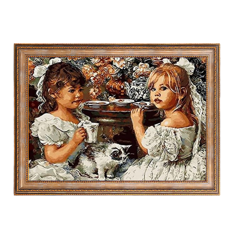 Two Little Girl Drinking Tea-Paint by Numbers