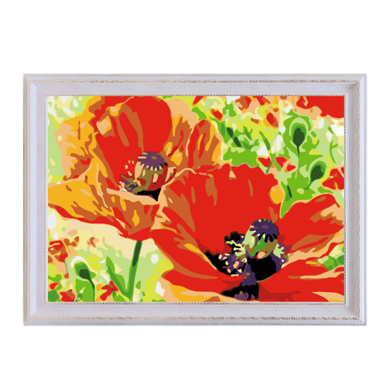 Poppy Orange Flowers-Paint by Numbers