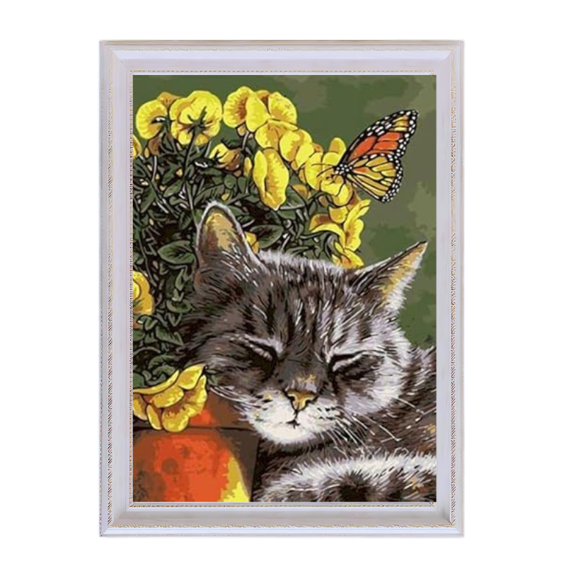 Sleeping Cat and Butterflys-Paint by Numbers