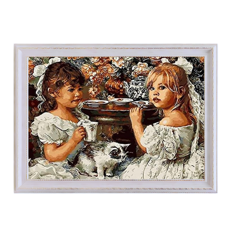 Two Little Girl Drinking Tea-Paint by Numbers