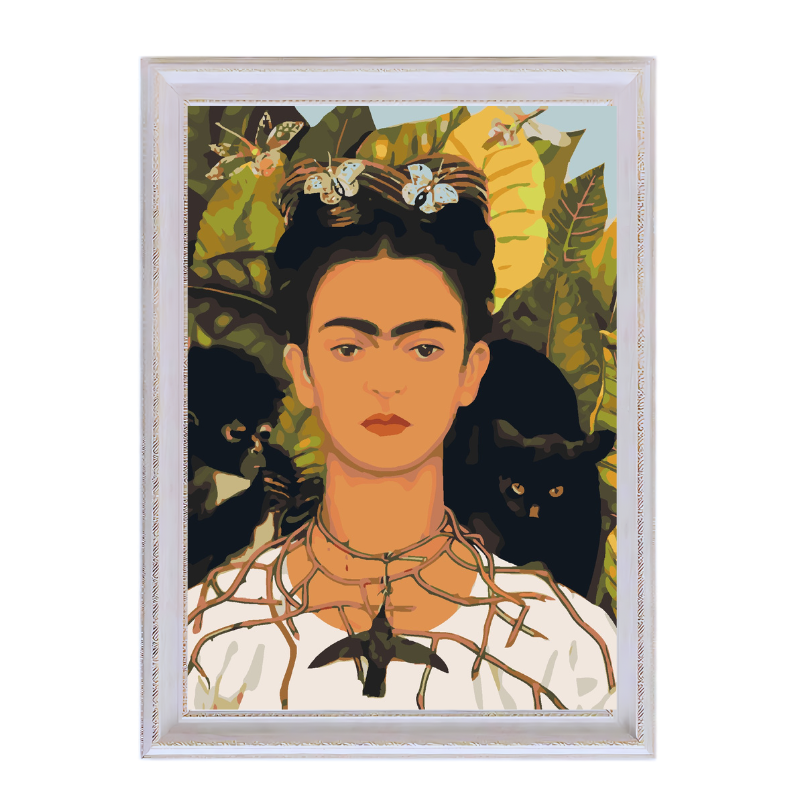 Self-Portrait with Thorn Necklace and Hummingbird-Frida Kahlo-Paint by Numbers