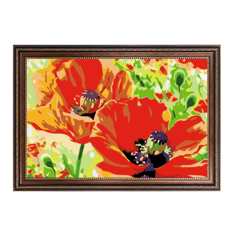 Poppy Orange Flowers-Paint by Numbers