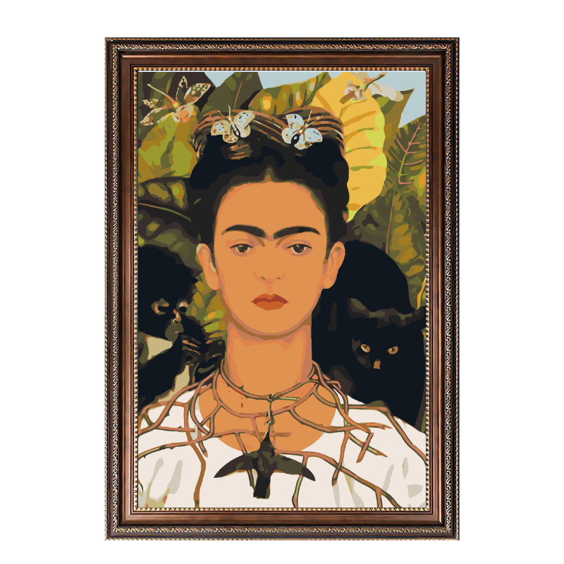 Self-Portrait with Thorn Necklace and Hummingbird-Frida Kahlo-Paint by Numbers