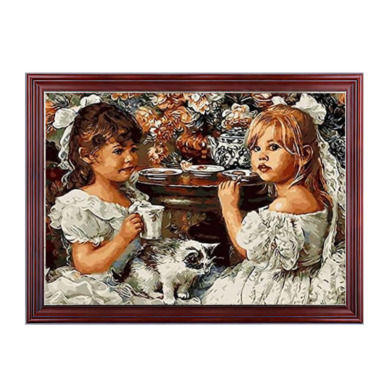 Two Little Girl Drinking Tea-Paint by Numbers