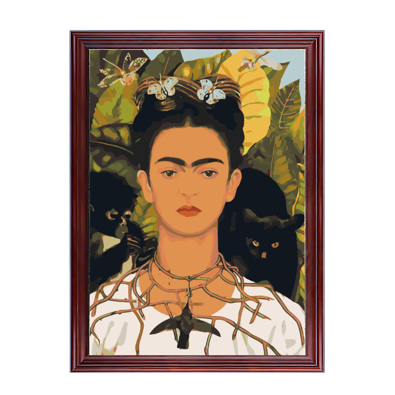 Self-Portrait with Thorn Necklace and Hummingbird-Frida Kahlo-Paint by Numbers