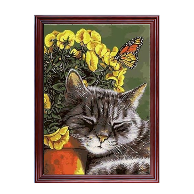 Sleeping Cat and Butterflys-Paint by Numbers