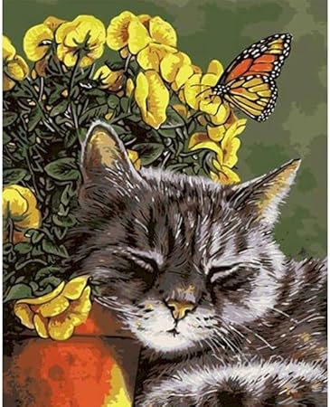 Sleeping Cat and Butterflys-Paint by Numbers