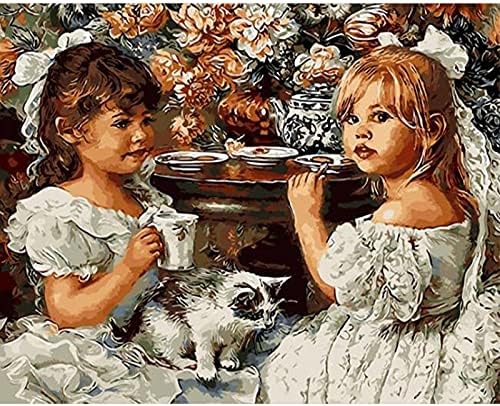 Two Little Girl Drinking Tea-Paint by Numbers