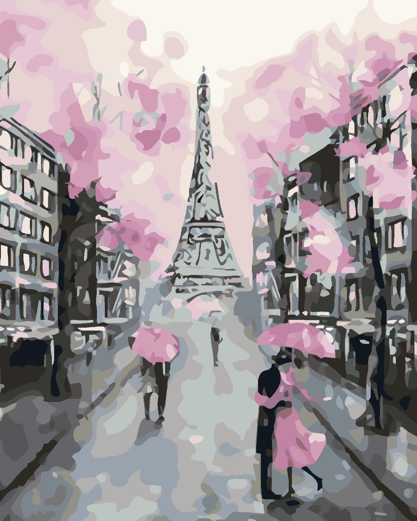 Cherry Blossom Eiffel Tower-Paint by Numbers