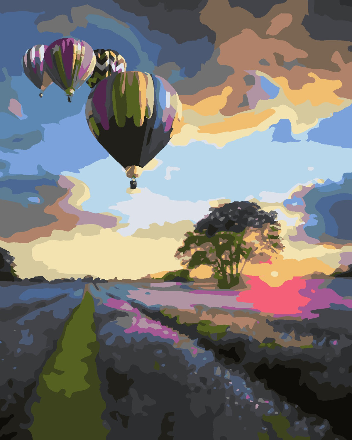 Hot Air Balloons and Flower Field-Paint by Numbers