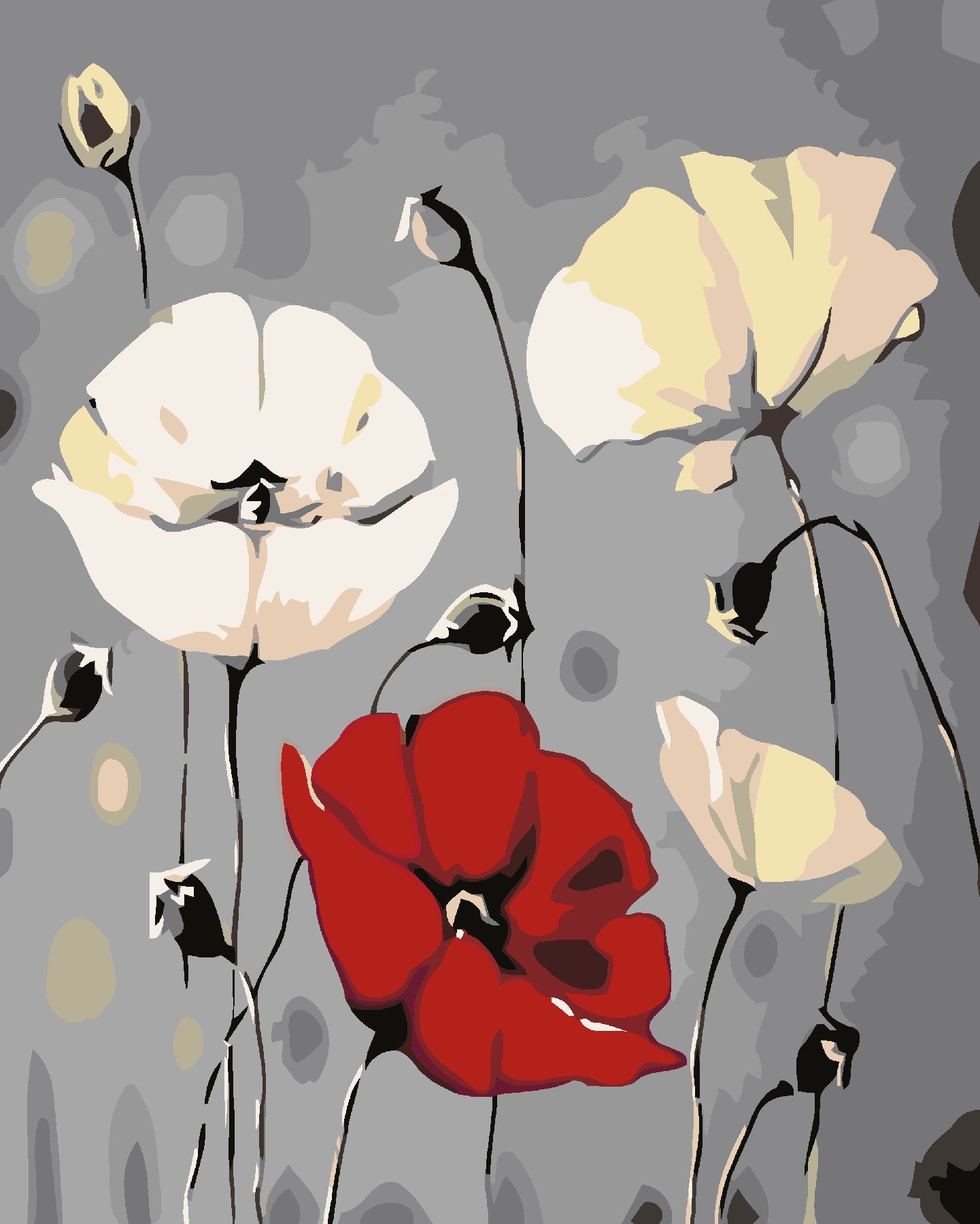 Red and White Flowers-Paint by Numbers